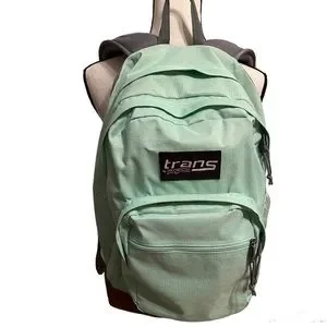 Jansport Super Cool Unisex Mint Green Gray And Brown Syn Leather Backpack 17” Jansport Cool Student Backpack, Mint Chip, 15 main image 2